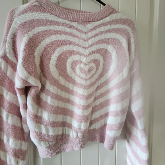Pink and White Heart Pattern Sweater - Picture 2 of 4